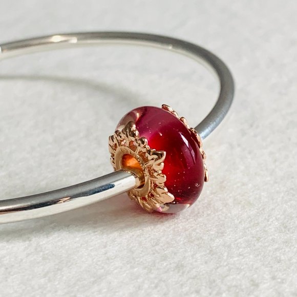 Pandora Pink Murano Glass & Leaves Charm 788244 - Picture 7 of 7